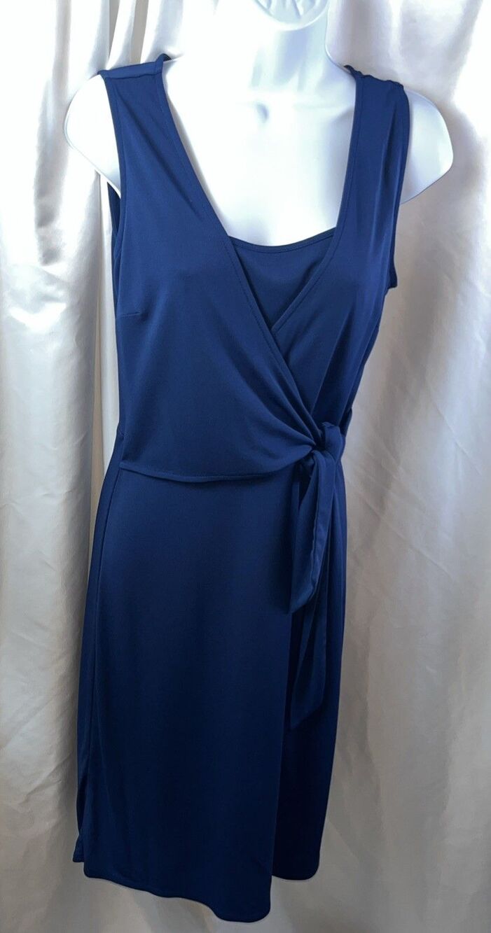 Ann Taylor Loft Women’s Navy Blue Sleeveless Faux Wrap Dress Size 4 Jersey Knit